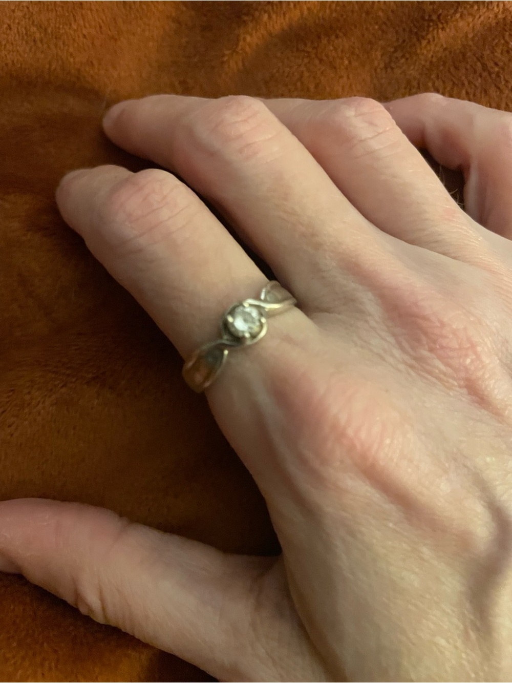 Vintage 925 Silver CZ Solitaire Ring with Twist Band